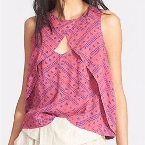 Free People Look Through Pink Fruit Punch Combo Crinkle Bohemian Top